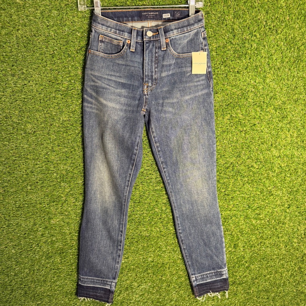 Lucky Brand Denim Jeans Womens Size 25 Ankle Blue Wash Raw Hem‎ High Rise